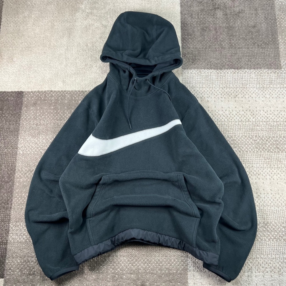 Nike Mens Fleece Big Swoosh Hoodie Black White Pullover Size M CU3891-010